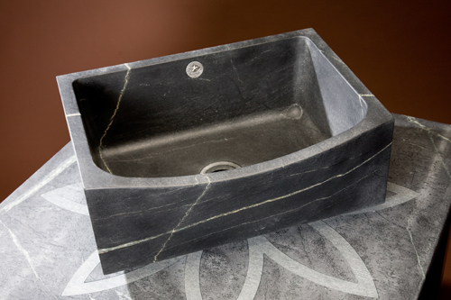 The slant front sink with bow alone and installed.