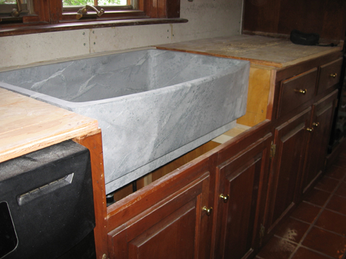 A comparison of our step front sink uninstalled and then installed.