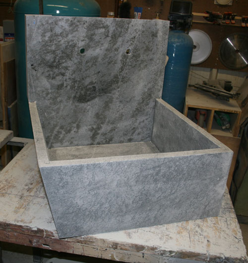 Rollover image of a sloped sided sink and the top view.