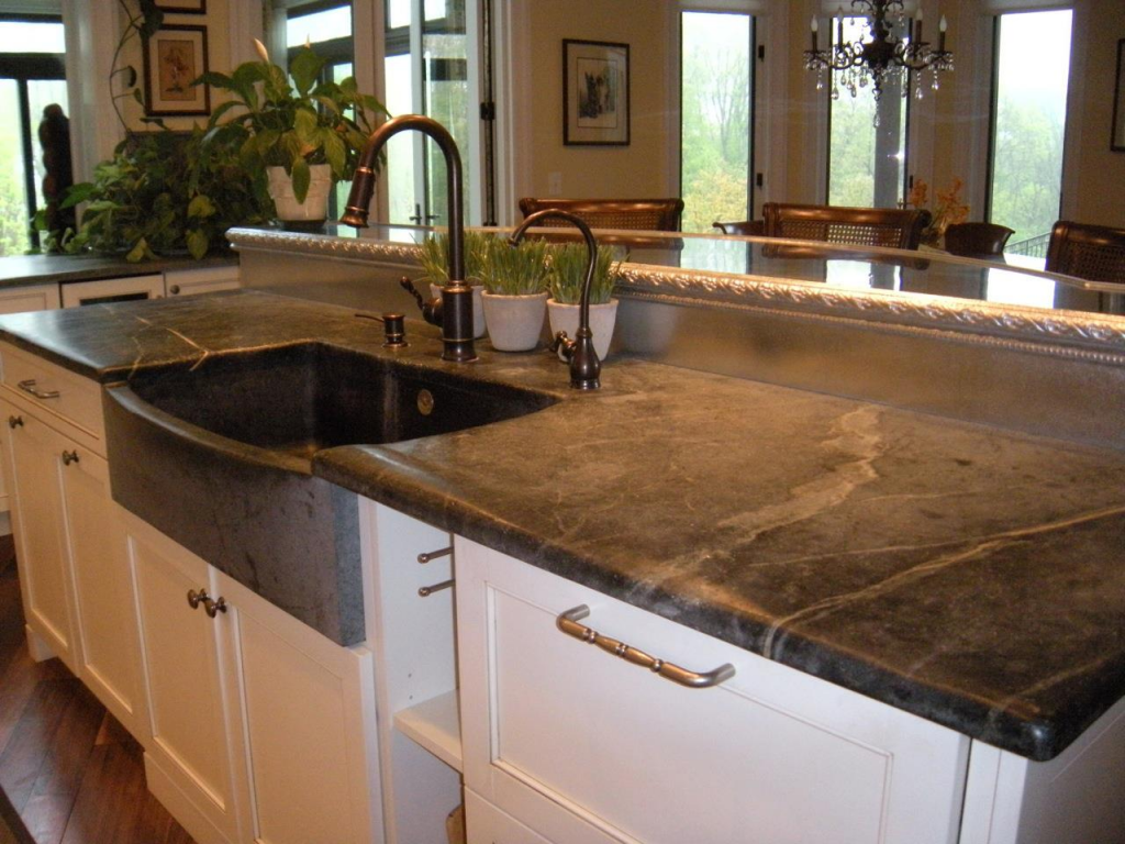 Beautifully installed and uncluttered soapstone kitchen countertop 
